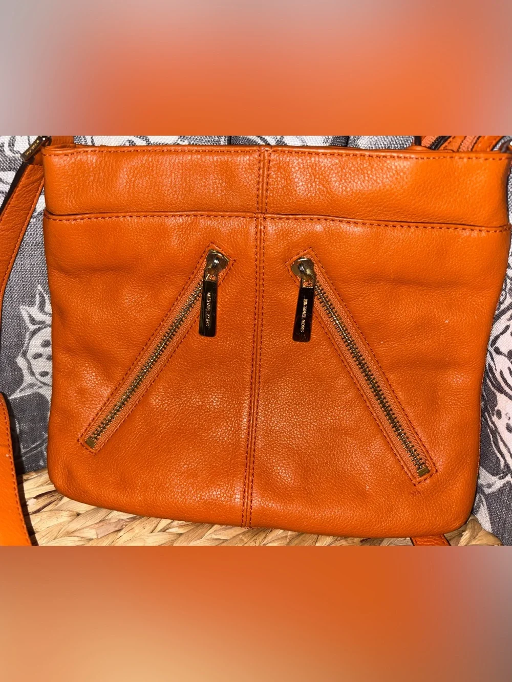 Michael Kors Orange Leather Crossbody with Dual Zip Front